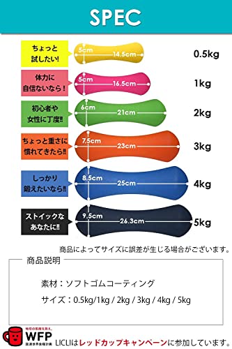 LICLI ダンベル 2個セット 0.5kg 1kg 2kg 3kg 4kg 5kg 筋トレ ダイエット 鉄アレイ ソフトコーティング (0.5kg（イエロー）) 6枚目
