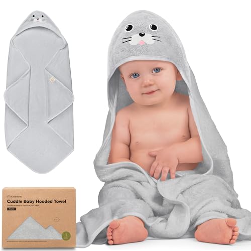 KeaBabies Baby Hooded Towel - Viscose Derived from Bamboo Baby Towel, Toddler Bath Towel, Infant Towels, Large Hooded Towel, Organic Baby Towels with Hood for Girls, Babies, Newborn Boys (Seal)