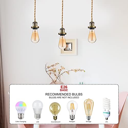 Image of Industrial Mini Pendant Light Kit, E26 Socket Pendant Hanging Light, Hemp Rope Vintage Hanging Pendant Light Cord, Adjustable Pendant Lights Ceiling Mount Kitchen Island Farmhouse
