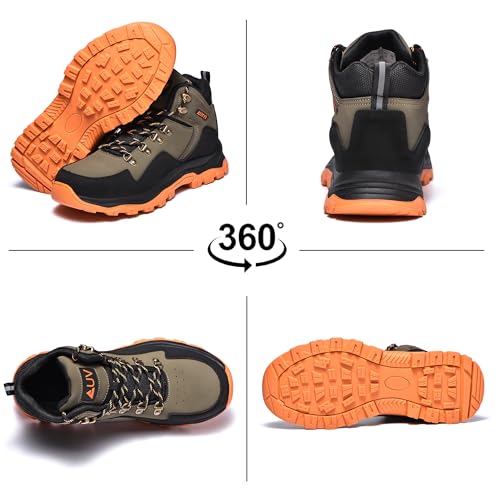 Image of AUVYI Waterproof Steel Toe Work Boots for Men - Wide Toe Comfortable Non Slip Safety Shoes Durable Leather Industrial & Construction Boots