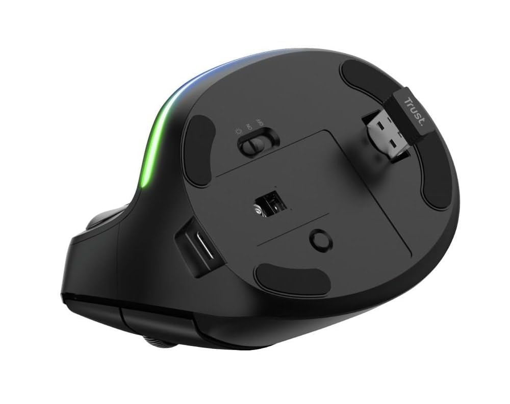 Trust Bayo Ratón Vertical Recargable con Diseño Sostenible, Reducir la Tensión en Muñecas y Brazos, 800-2400 dpi, 6 Botones, Ratón Inalámbrico Ergonómico para PC, Ordenador Portátil, Mac, Negro