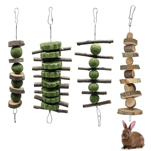 Hiuyavy 4pcs Rabbit Toys Set, 4 Styles Rabbit Chew Toys,Toys Boredom Breaker, Small Animal Toys for Hamster, Guinea Pig and Chinchilla