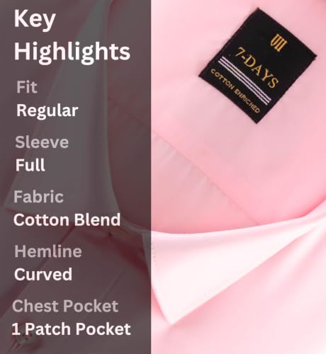 Image of 7-DAYS Men's Premium Formal Shirt - Cotton Rich, Regular Fit, Full Sleeve, with Pocket, Durable & Easy Care - Perfect for Office & Everyday Wear