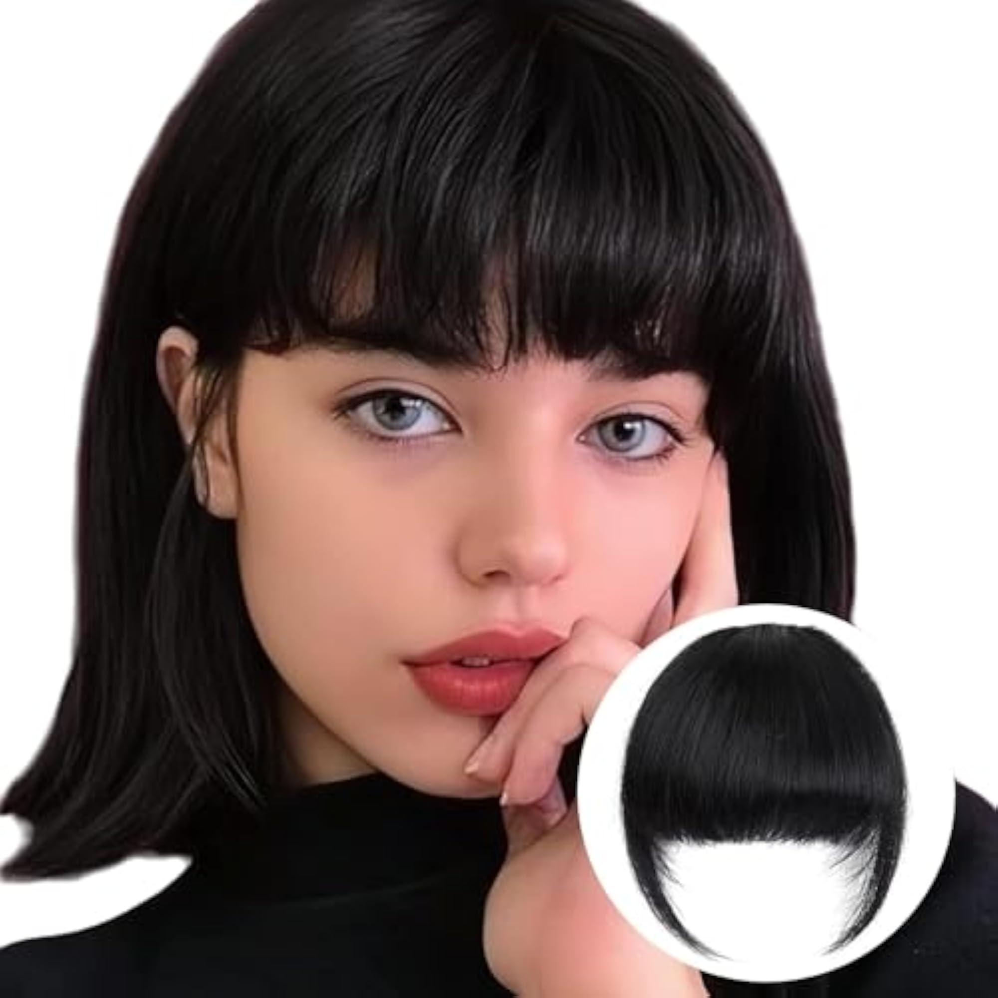Natural Looking Thick French Bangs Fringe Hair Extensions
