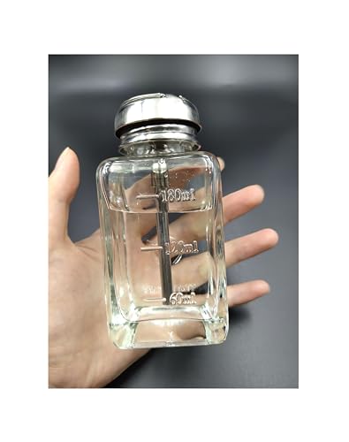 YYNGJCK 6 Oz/ 180ml Empty Glass Pump Dispenser Bottle, Square Refillable Push Down Pump Dispenser Alcohol Makeup Nail Polish Remover Bottles with Cap, 1 Pack