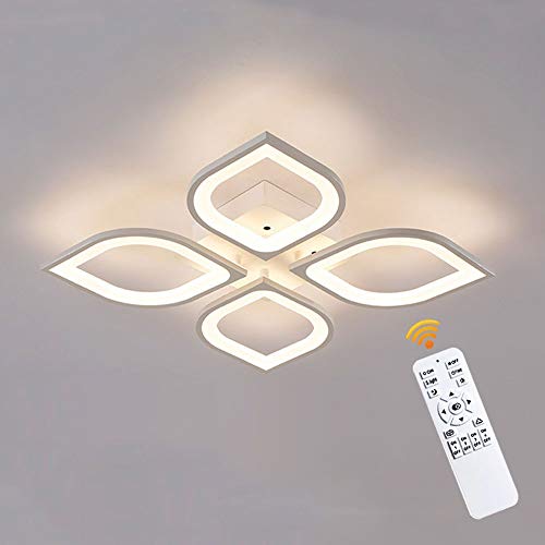 Kairry 44W Lumières du Salon LED Moderne Plafonnier Dimmable avec Télécommande 3080LM Élégant Fleur Plafonnier Blanc Lustre Bureau Luminaire Éclairage Chambre LED Acrylique Lampe de Plafond, 4 têtes Cover