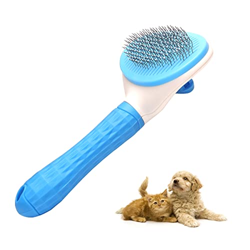 MILEEO Hundebürste Katzenbürste, Haustier Bürsten, Haar Entferner Haustierbürste für Langhaar und Kurzhaar, Zupfbürste Sauberes Haustierhaar mit Selbstreinigende Funktion 7.87x4.13 Zoll Blau Cover