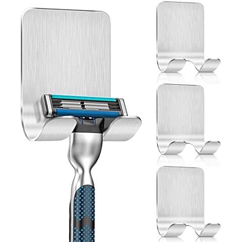 JatilEr Rasierer Halterung Dusche Silber 4 Stk, Rasierhalter Dusche Ohne Bohren, Rasiererhalter Dusche Edelstahl 304, Rasier Halterung Wand Kratzfeste, Rasiererhalter Selbstklebend Glatte Kanten Cover