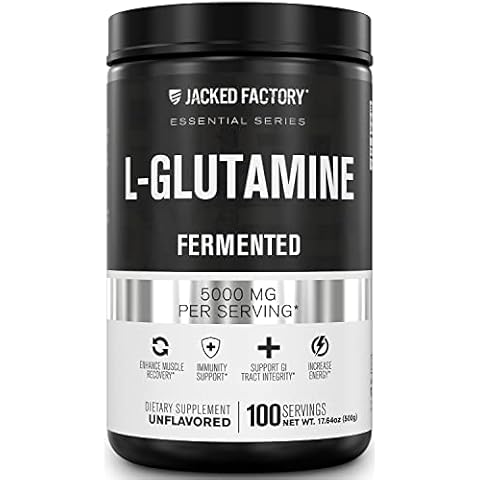Jacked Factory L-Glutamine Powder 100 Servings - Vegan Fermented L Glutamine Supplement for Post Workout Muscle Recovery, Immunity, Digestive Health | No Artificial Filler - Unflavored Cover