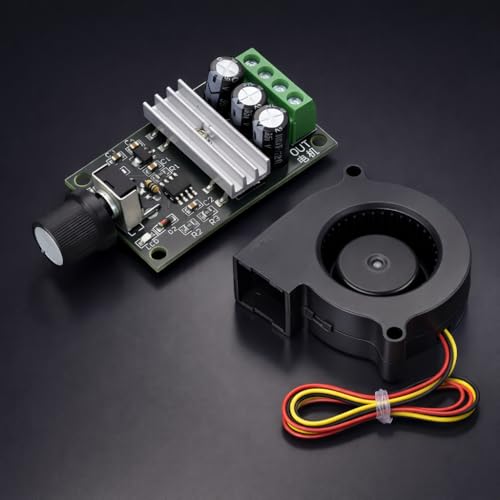 Image of DC 12V 75 * 75 * 30 Brushless Blower Fan with SEN51 Speed Controller Module | High Airflow Centrifugal Cooling Fan | Adjustable PWM Motor Driver Board for Electronics, DIY Projects