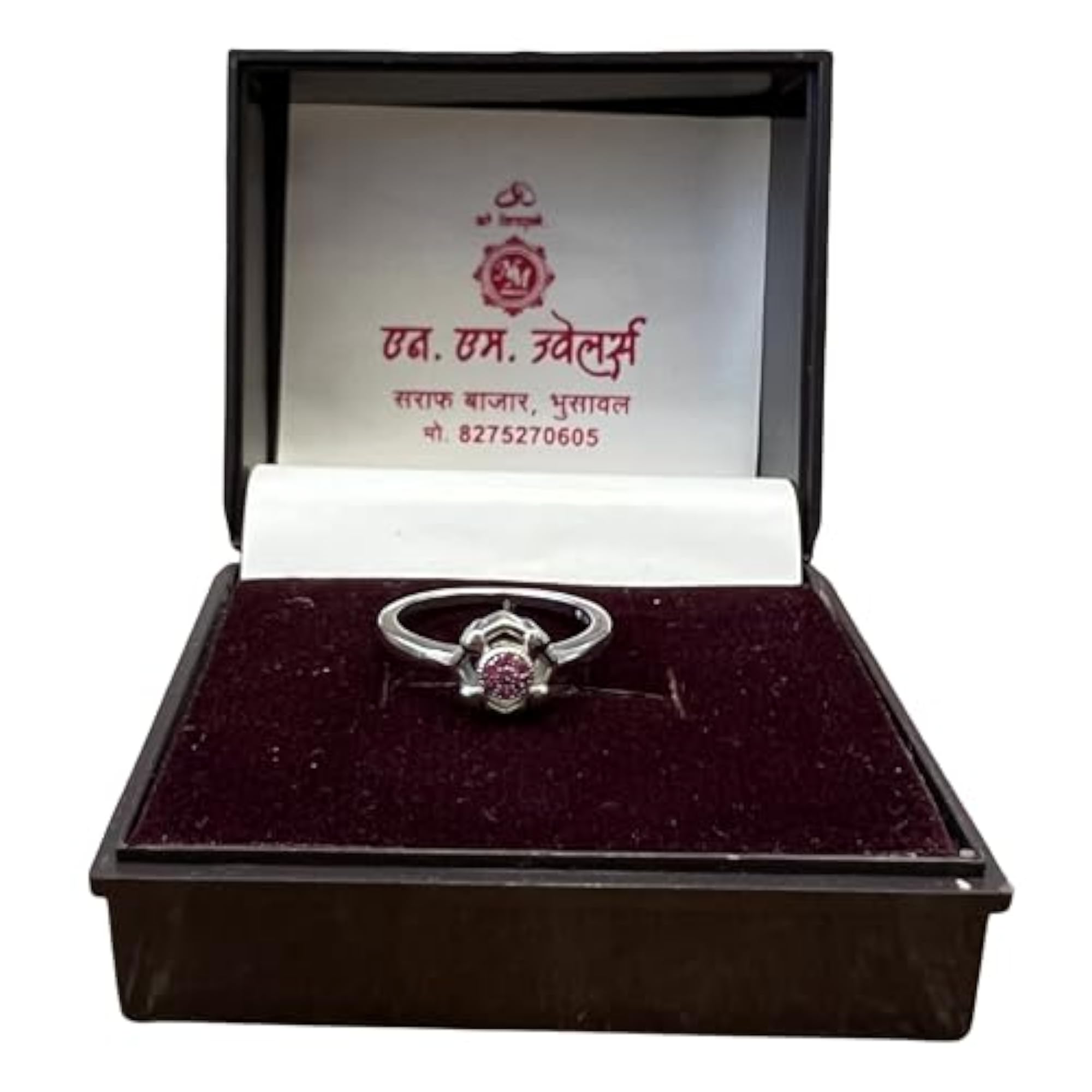 Women's Elegant Silver Red Stone Floral CZ Studded Adjustable Ring