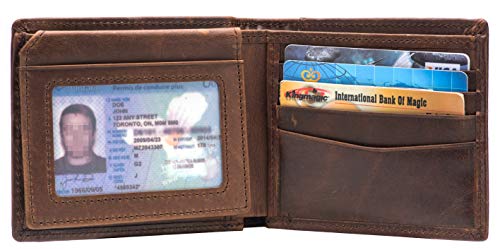 POKOFO RFID Blocking Genuine Leather Bifold Wallet for Men with Zipper and 2 ID Windows3