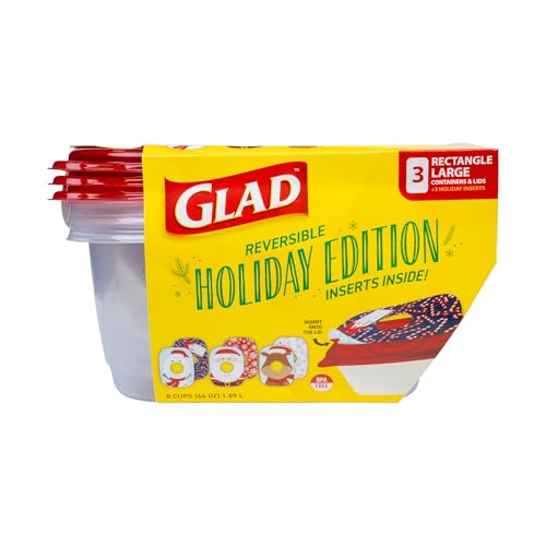 Glad GladWare Holiday Food Storage Containers Large Rectangle 48 Oz 3 Ct