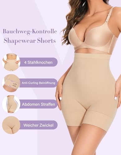YADIFEN Miederhose Damen Bauchkontrolle,Shapewear Damen Bauchweg Hohe Taille Shaping Unterwäsche Damen mit Bein Oberschenkel Hip stark formend (Beige, L)