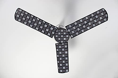 Image of Stylista Waterproof & Dustproof Three Blade Ceiling Fan Cover with attachable Enclosure Set of 3 Fan Covers Basketweave Pattern Grey