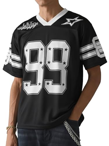 HAWILAND Maillot de football pour homme Streetwear Y2K - T-shirt respirant - Manches courtes - Rétro - Hip Hop, Noir , M