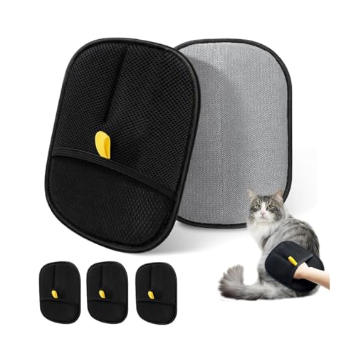 Image of Qpets Pet Hair Removal Gloves, Reusable Grooming Mitt Cleaning Glove for Furniture, Carpets, Car Seats & Gentle Massage for Dogs Cats (3Pcs)