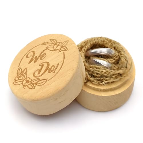 THQAE Caja de Anillos de Madera, We Do – Joyero Pequeño Redondo para Anillos, Caja de Almacenamiento Vintage, Ideal para Decoración de Bodas, Aniversarios y Regalos de Compromiso