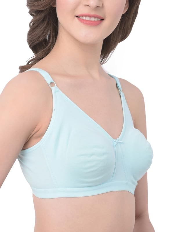 Image of Clovia Women's Cotton Solid Non-Padded Full Cup Wire Free T-Shirt Bra - Blue