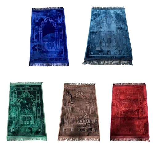 Tapis de prière vert brodé avec franges tapis islamique chic