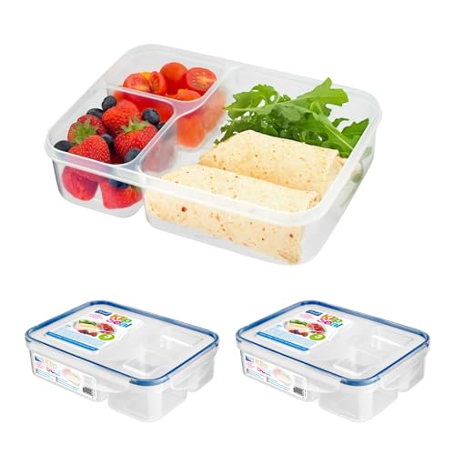HOMESHOPA Plastic Airtight Compartments Containers with Clip Lock Lids, 2 Pack Food Storage Meal Prep Lunch Box for Kids Adults, Clear Reusable Leak Proof BPA Free Microwave Freezer & Dishwasher Safe