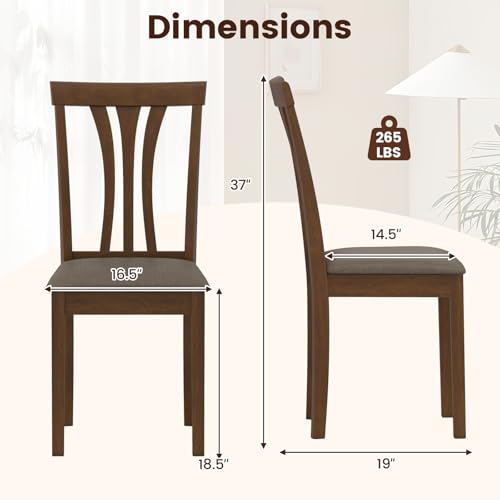 Image of Giantex Wooden Dining Chairs Set of 2, Linen Fabric Upholstered Kitchen Armless Chair w /Rubber Wood Frame, Padded Seat, High Curved Back, Farmhouse Accent Side Chairs for Living Room (Brown+Gray)