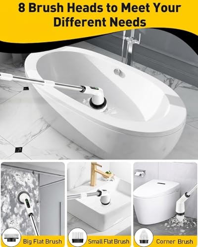 Image of Shower Scrubber with Long Handle, Shower Cleaner Brush with 8 Floor Machine Pads, Cordless Electric Spin Scrubber for Cleaning with 2 Speed, Cleaning Supplies for Bathroom Bathtub Kitchen Floor Tile