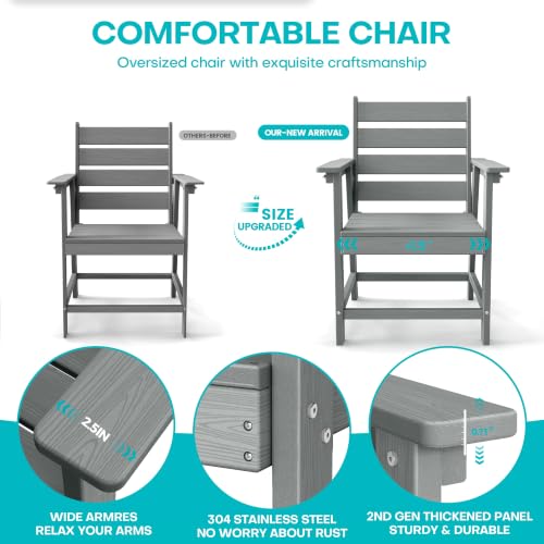 Image of 5-Piece Dining Set, HDPE Table & 4 Chairs, Grey | HDPE Dining Set: 69.1 inch Table + 4 Chairs, 380 lbs, 304 Stainless, All-Weather, No Rust No Crack, Outdoor Patio Garden