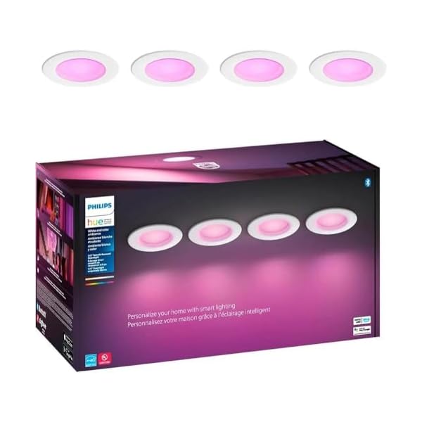 Philips Hue Smart Recessed 5/6 Inch LED Downlight- White and Color Ambiance Color-Changing Light – 4 Pack – 1100LM – Control with Hue App- Works with Alexa, Google Assistant and Apple Homekit