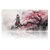 マウスパッド 大型 ゲーミング 桜 サクラ 侍 和風 キーボードパッド マウスマット デスクマット 特大 おおきい ゴム底 エレコム 光学式 マウス対応 滑り止め 耐久性 良い おしゃれ かわいい 防水 サイバーカフェ オフィス最適 適度な表面摩擦 40cm X 90cm