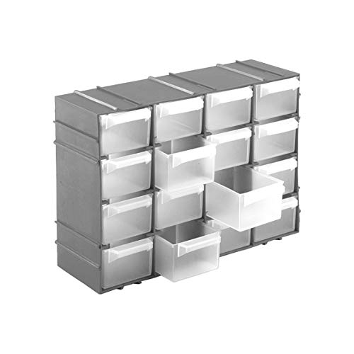 Kigima Sortierbox 22x15x8cm 16 Fächer Silber – Praktisches Kleinteilemagazin aus Plastik – Sortimentskasten für Wandmontage geeignet – ideal als Werkstatt Organizer, oder Ergänzung für Normteilwand