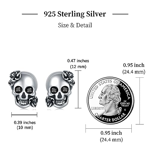 925 Sterling Silver Skull Earrings Gothic Skull Rose Stud Earrings for Men Black Diamond Eye Skull Jewelry Women Hypoallergenic Halloween Earrings Gift4