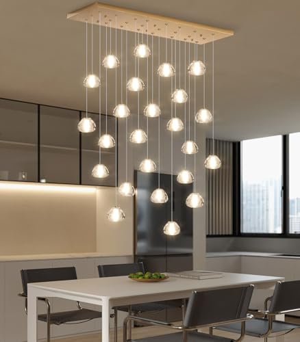 Image of 24-Lights Modern Crystal Rectangular Chandelier LED Raindrop Ceiling Pendant Light Crystal Lighting Fixture for Living Room Hotel Staircase Hallway Foyer Entryway Bedroom Gold