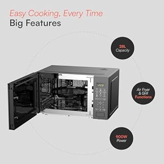 Cookology CAFMIC28LSBK Combi Microwave with Air Fryer & Grill - 900W Power 28L Capacity - 9 Preset Cooking Programs & Quick Defrost - Space-Saving Design - Family‑Size Capacity - Black