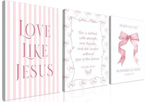 Coquette Pink Bow Wall Art Set of 3, Light Pink