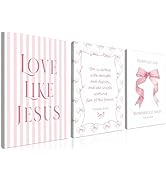 Coquette Pink Bow Wall Art Set of 3, Light Pink Christian Wall Decor Pictures, Jesus Verses Bible...