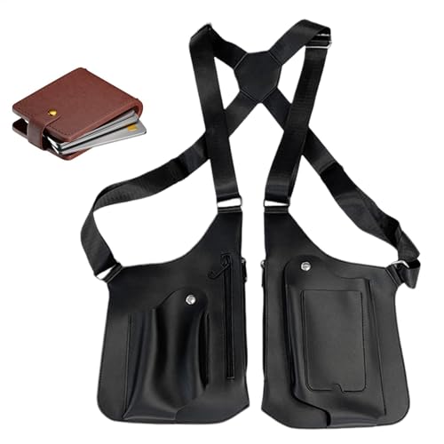 Sac à bandoulière pour homme double sac en cuir PU multipoche