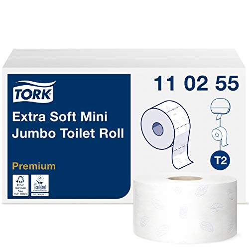 Tork 110255 extra weiches Mini Jumbo Toilettenpapier in Premium Qualität für das Tork T2 Mini Jumbo Toilettenpapiersystem / Toilettenpapier 3-lagig in Weiß, 12 x 600 Blatt