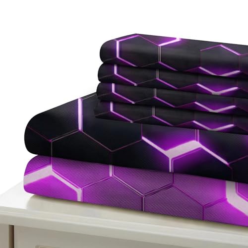 Housse de couette douce imprimé 3D hexagonale lit 1 personne