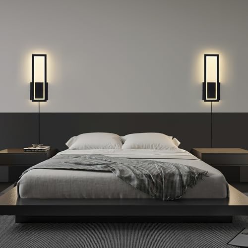 Image of Plug in Wall Sconce Set of 2 Modern Indoor Wall Mount Light 3000K Warm Light Wall Lamps Decor for Bedroom, Living Room,Bathroom, Hallway, Staircase