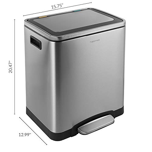 happimess HPM1004A Elmo Rectangular 8-Gallon Double Bucket Trash Can with Soft-Close Lid, Modern, Minimalistic, Fingerprint Proof for Home, Kitchen, Laundry Room, Office, Stainless Steel by happimess - Image 4