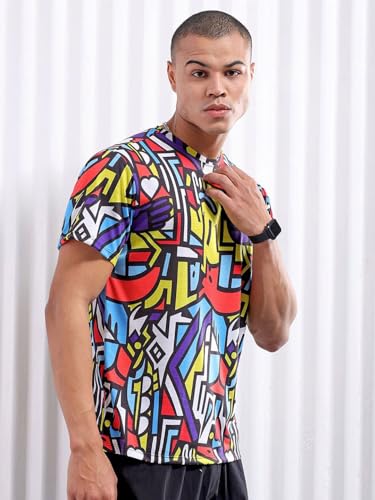 Image of The Indian Garage Co Men Slim Fit Abstract Printed Round Neck Tshirt