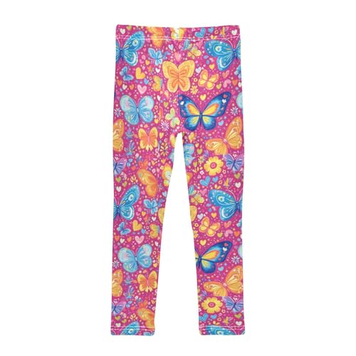 Rainbow Hearts Purple Pink Butterflie Girls Leggings Kids Yoga Pants Dance Active Tights 4T2