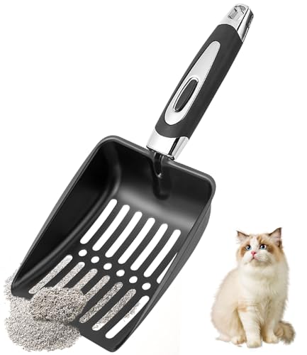 NewGF Stainless Steel Cat Litter Scoop,Metal Cat Litter Scoop,Kitty Metal Scooper,Sturdy Mesh Scooper,Suitabla Cat Scooper for Cat Litter Box-Black