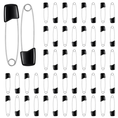 HJZHII 50Pcs Safety Pins for Diaper, 5.5CM Black Plastic Head Cloth Diaper Nappy Pins with Locking Closures Stainless Steel Pins for Clothes, Sewing, Craft Supplies