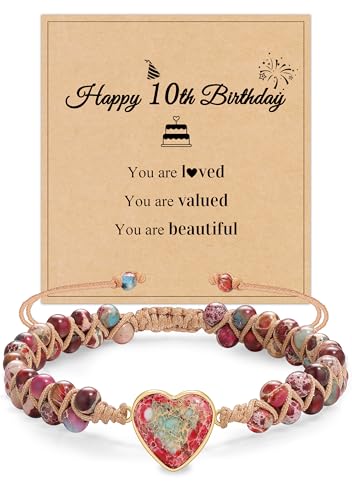 10 Year Old Birthday Gifts, Gifts for 10 Year Old Daughter Birthday Gifts for Granddaughter Niece 10th Birthday Bracelets Jasper Bead Bracelet Tween Girls Trendy Stuff Handmade Braided Jewelry