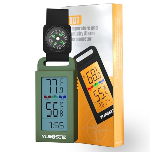 YIJINGSETC Portable Thermometer Hygrometer with Accurate Temp & Humidity Detection and Compass for a Comfortable Living Space Camping Workshop. Get it Now for a Controlled Environment Green