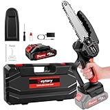 6 inch Cordless Chainsaw Electric Handheld Saw Wood Cutter with 1 Battery for Gardening, Tree Pruning, Wood Cutting Red