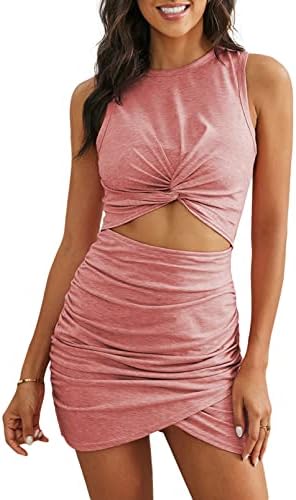 فستان نسائي ضيق بدون أكمام بتصميم ملفوف ومزين بفتحة ضيقة