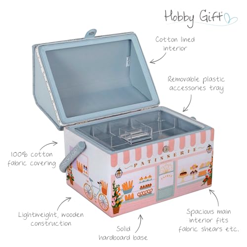Image of Hobby Gift Patisserie Sewing Box Craft Storage Basket with Handle Internal Accessories Tray for Sewing Knitting and Hobby Supplies
